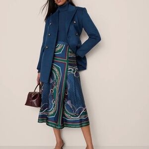 Ann Taylor Petite Chain Link Satin Wrap Midi Skirt Night Garden